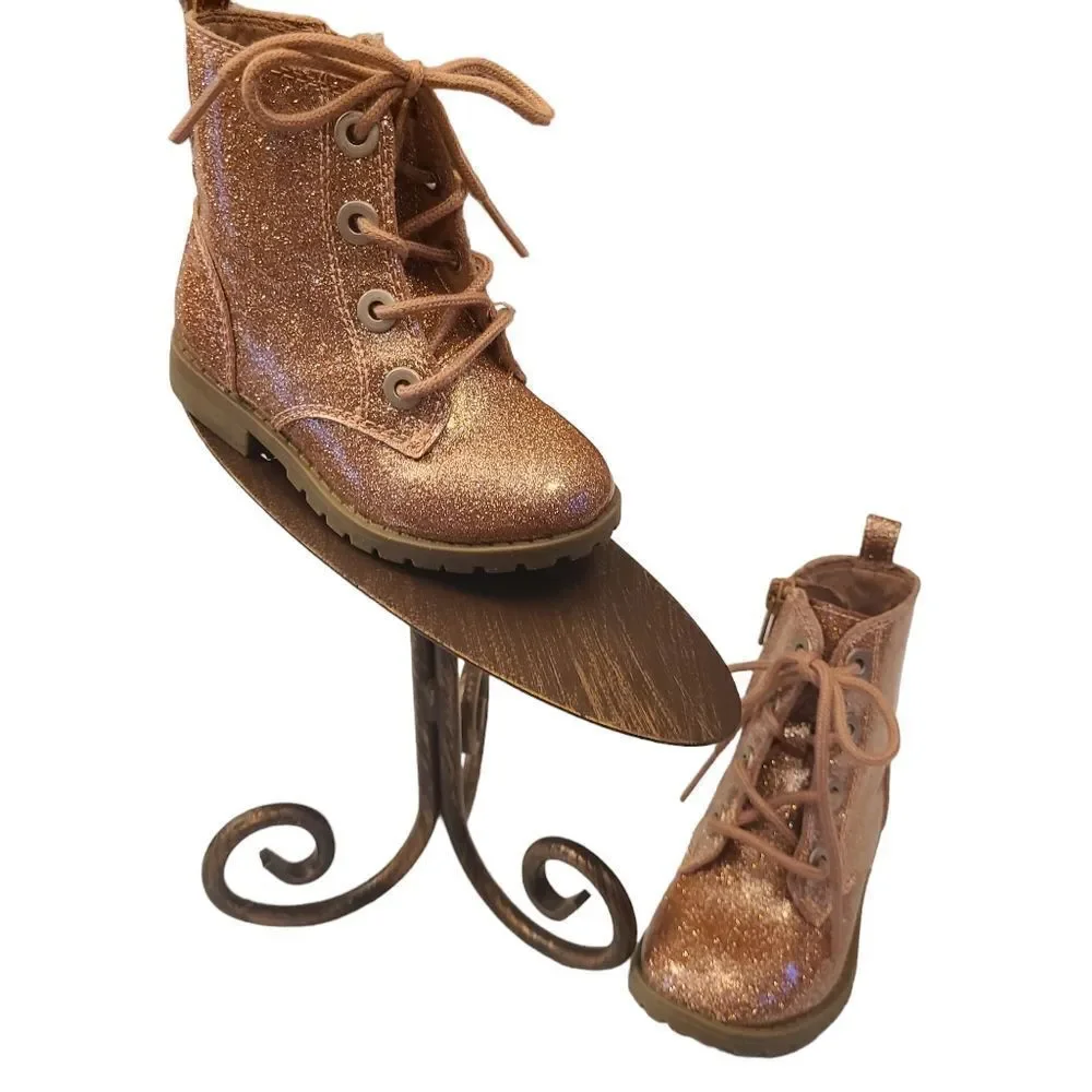 Boots For Little Girls Rose Gold Lace-Up Glittery sz 7